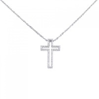 K18WG/PT クロス ダイヤモンド ネックレス 0.26CT