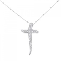 K18WG クロス ダイヤモンド ネックレス 0.18CT