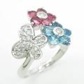 K18WG フラワー×バタフライ カラーストーンリング30％引き