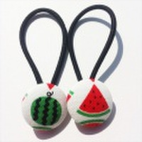 [くるみボタン]スイカ2つセット(白・赤)[ヘアゴム]