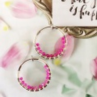 [再販3][即納] ピアスみたいに見えるイヤリング ピンククオーツシルバーフープイヤリング