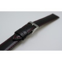 【カーフバンド】ステンレスバックル （16mm/ブラック×赤ステッチ）