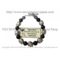 【ネクロマンス NECROMANCE】オニキスシルバーローズスカルブレスレット Onyx Silver Rose Skull Bracelet 薔薇 骸骨 数珠 御守り