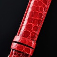 【高級腕時計との相性も抜群！中南米産カイマンワニのグレージング仕上の日本品質！】最高級カイマンワニベルト・臙脂色（17mm幅）SSミラー仕上バックル