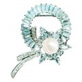 オーロラリップル真珠 CZ リボンリース ブローチ