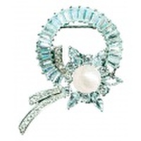 オーロラリップル真珠 CZ リボンリース ブローチ
