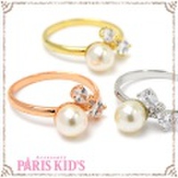 キュービック リボン＆パール リング 指輪 ゴールド シルバー ピンクゴールド josim