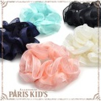 シュシュ ヘアアクセサリー ヘアゴム シフォン ストライプ エッジ パステル アイボリー ピンク ミント ネイビー ブラック ymgir josim