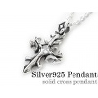 ソリッド クロス ペンダント w ジルコニア ≪3.5mmアズキチェーン割引セット≫ メンズ ネックレス シルバー アクセサリー [シルバーペンダント] 送料無料