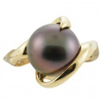 タヒチアンパール 黒真珠 ランクＡＡＡ １４ｋタヒチアンデザインブラックパールリング