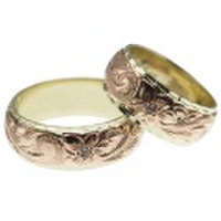 ハワイアンジュエリー 14金2トーン オーダーメイドダイヤ8mmリング お得なペア特価セット！