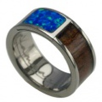 ハワイアンジュエリー alamea コアウッド&シンセティックオパールチタンリング