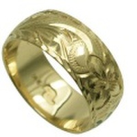 ハワイアンジュエリー オーダーメイド 1.5mm厚 幅 8mm 14金グリーンゴールド バレルリング