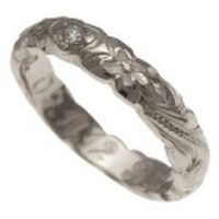 ハワイアンジュエリー オーダーメイド 1.5mm厚 幅4mm 14金ホワイトゴールド ダイヤモンドバレルリング