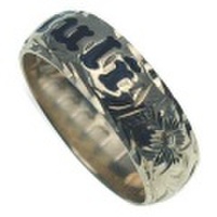 ハワイアンジュエリー オーダーメイド 1.75mm厚 幅6mm スターリングシルバー925 エナメルレター バレルリング