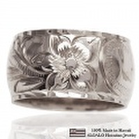 ハワイアンジュエリー オーダーメイド お手軽な1.25mm厚 幅10mm 14金ホワイトゴールド バレルリング