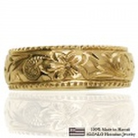 ハワイアンジュエリー オーダーメイド しっかりした1.75mm厚 幅6mm 14金 イエローゴールド バレルリング