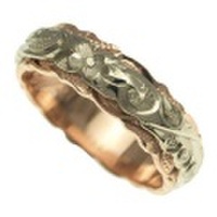 ハワイアンジュエリー オーダーメイド 最適な2mm厚 幅6mm 14金 ２トーンリング ピンクホワイトゴールド