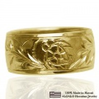 ハワイアンジュエリー オーダーメイド 重厚な立体感2mm厚 幅10mm 14金グリーンゴールド バレルリング