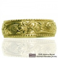 ハワイアンジュエリー オーダーメイド 重厚な立体感2mm厚 幅6mm 14金グリーンゴールド バレルリング