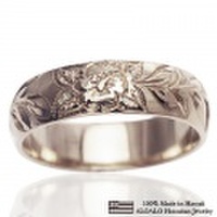 ハワイアンジュエリー オーダーメイド 重厚な立体感2mm厚 幅6mm 14金ホワイトゴールド バレルリング