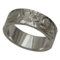 ハワイアンジュエリー オーダーメイド 重厚な立体感2mm厚 幅8mm 14金ホワイトゴールド フラットリング