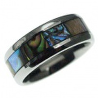 ハワイアンジュエリー タングステン インレイアバロンシェル 8mm幅 リング