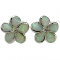 ハワイアンジュエリー ホワイトオパールプルメリアピアス ロジウムコーティング