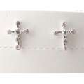 ピンクのクロスのK14WG(ホワイトゴールド)ピンクキュービックピアス [y060079]