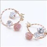 ピンクゴールドキュービックジルコアピンクシェルピアス