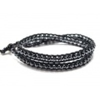 ヘマタイトｘブラック　レザーブレスレット/lb005