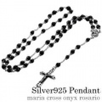 マリア クロス オニキス ロザリオ ネックレス シルバー アクセサリー [シルバーペンダント] 送料無料