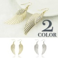 ラインストーン付き フェザー ピアス イヤリング アクセサリー 羽 ウィング ラインストーン ビジュー メタル フックピアス ミリイタリー レディース 770208