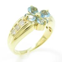 K18YG クローバー アクアマリンリング