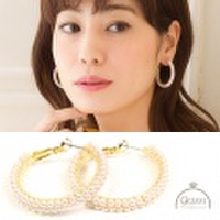 【送料無料】パールフープピアス　大人可愛いパールピアス　フープピアス　パールフープピアス　上品フープピアス　チタンピアス　パール2連フープピアス　小粒ホワイトパール　パールピアス　フープピアス　上品パールフープピアス　エレガントパールフープピアス