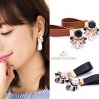イヤリング レザー パール ビジュー 金属アレルギー レディース　ジュエリー 結婚式 パーティー