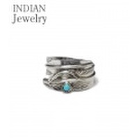 INDIAN JEWELRY ナバホ族アーティストの作品『NAVAJO FEATHER SILVER RING TURQUOISE』【アメカジ・ネイティブ】IJ-129