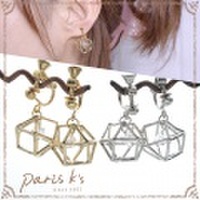 イヤリング ジオメトリック ビーズ 立体 幾何学 キラキラ メタル ゴールド シルバー hrtrd