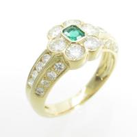 K18YG フラワー エメラルドリング