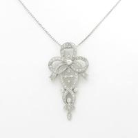 K18WG リボン ダイヤモンドネックレス