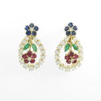 K18YG フラワー カラーストーンイヤリング20％引き