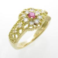 K18YG フラワー ルビーリング