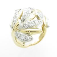 K18YG／PT リーフ ダイヤモンドリング5％引き