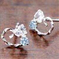 ジェムケリーホワイトゴールドブルートパーズ＆キュービックジルコニアピアス