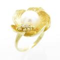 K18YG フラワー アコヤパールリング