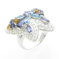 K18WG バタフライ カラーストーンリング