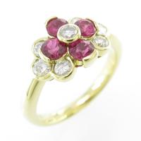 K18YG フラワー ルビーリング