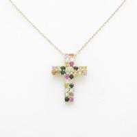 K18YG クロス カラーストーンネックレス