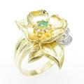 K18YG／PT フラワー エメラルドリング