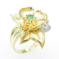 K18YG／PT フラワー エメラルドリング